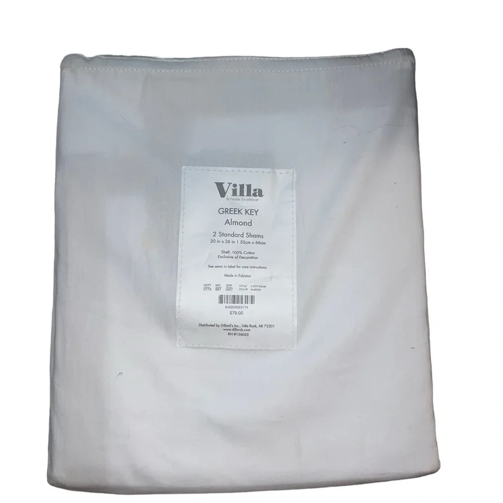 ✅Villa by Noble Excellence Greek Key Almond 2 Standard Shams Cotton 20”x 26” NEW